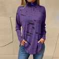thumbnail image 2 of TQWQT Turtle Necks Tops for Women Long Sleeve Color Block Printed Curved Hem Graphic Tee Plus Size Turtleneck Loose Fit T-Shirts Fall Shirts Purple 3XL, 2 of 5