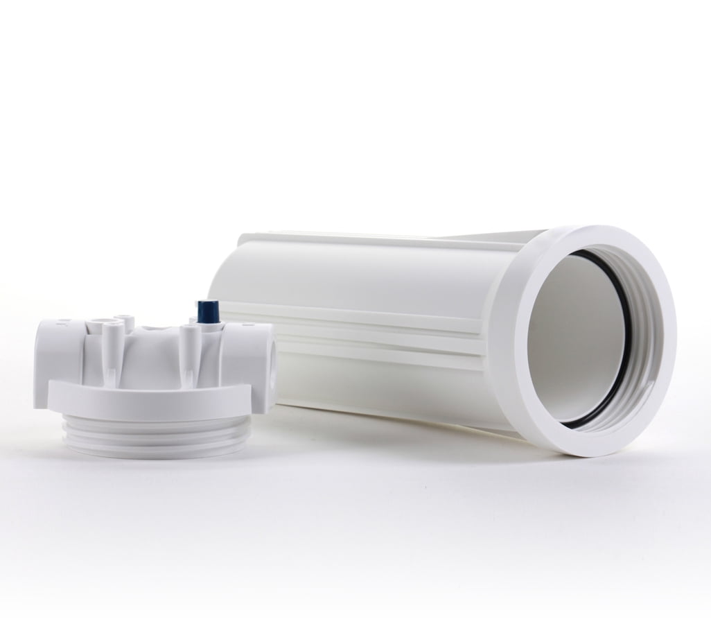 Hydronix HF3-10WHWH12PR, 10" White Housing with White Rib Cap For RO & Filtration Systems, 1/2" Ports with Relief Button