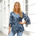 thumbnail image 7 of 3/4 Sleeve Dressy Blouses for Women Ruffle Double Layers Mesh V Neck Lightweight Tunic Tops, 7 of 7