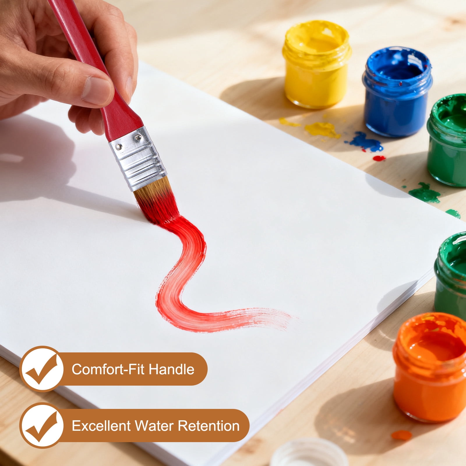 Uxcell 10 Pcs Flat Paint Brush 1.3" Width Nylon Acrylic Painting Brushes Professional Paint Tools with Wooden Handle Orange Bristles for Watercolor Oil Crafts Face Body Art, Red/Yellow