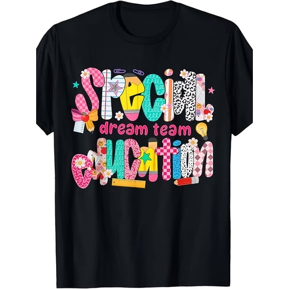 SPED Teacher Graphic T-Shirt, Special Education Dream Team Colorful Tee, Teacher Appreciation Casual Crew Neck Short Sleeve Shirt