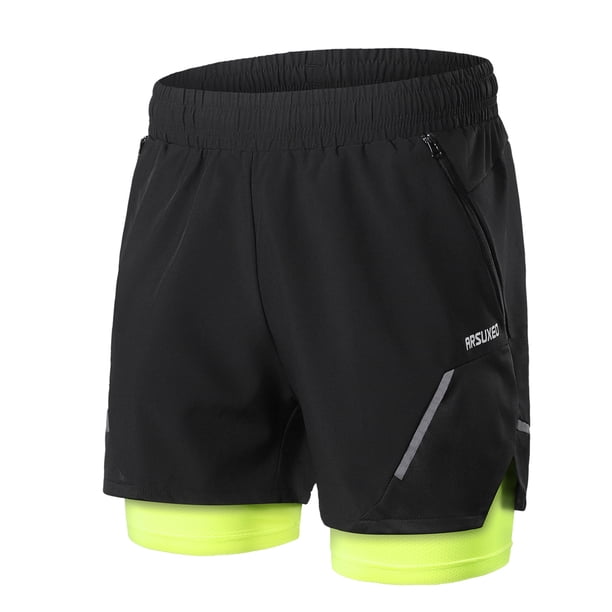 Pantalones cortos para correr 2 en 1 para hombres con bolsillos con cremallera Ejercicio de secado rápido
