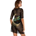 thumbnail image 2 of FKELYI Women's Beach Cover Up Half Sleeve Swimsuit Cover-Up Breathable Cover Ups Vintage Moon Star Dragonfly Print Beachwear Dress with Roun Neck for Lady Summer Vacation, 2XL, 2 of 6