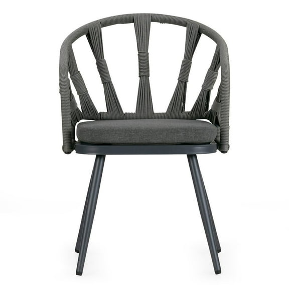 Glamour Home Set of 2 Binda Grey Outdoor Dining Chair with Hand-Woven Back