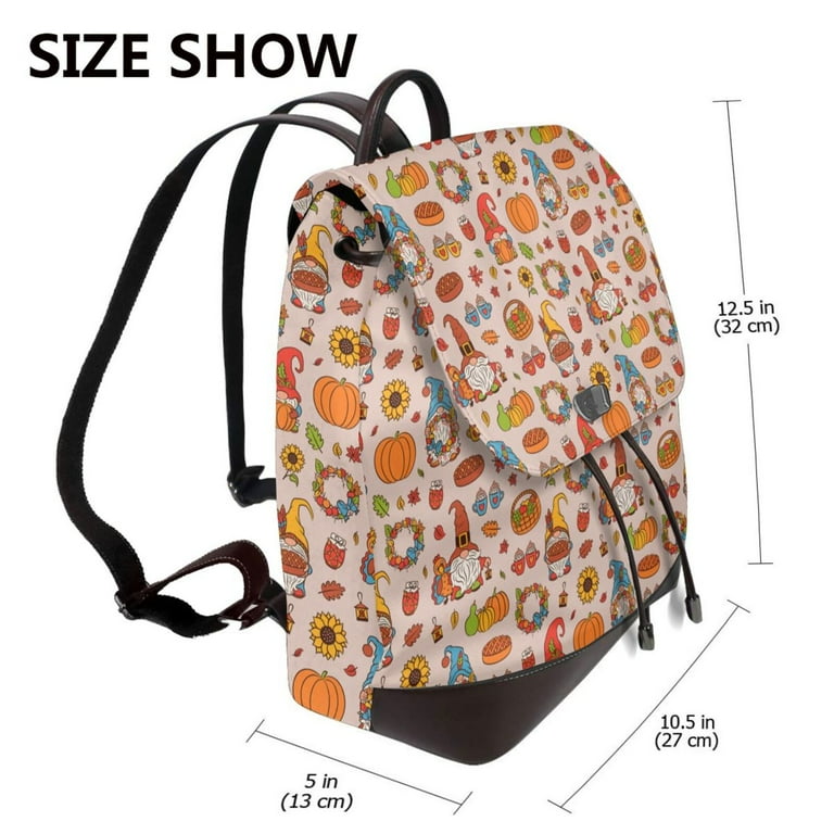 KLL Fall Thanksgiving Print Leather Backpack,PU Leather Laptop