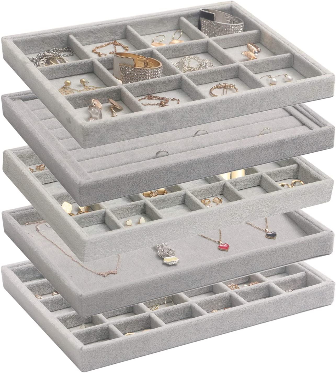 Stackable Jewelry Trays Closet Dresser Drawer Organizer for Accessories
