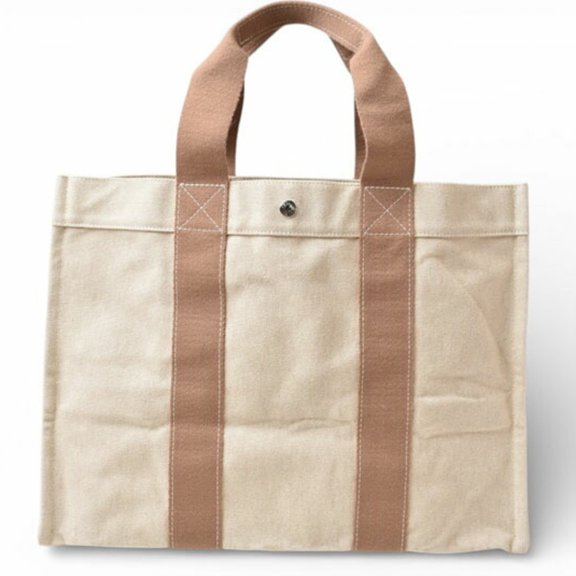 Pre-Owned Hermes tote bag, Bora Cabas de Plage GM, palladium hardware, canvas, beige.
