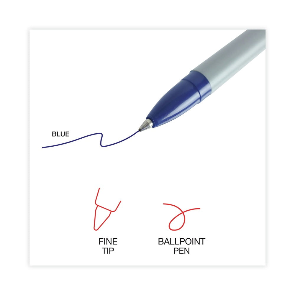 (3 pack) Universal UNV27421 Fine 0.7 mm Stick Ballpoint Pen - Blue Ink, Gray/Blue Barrel (1 Dozen)