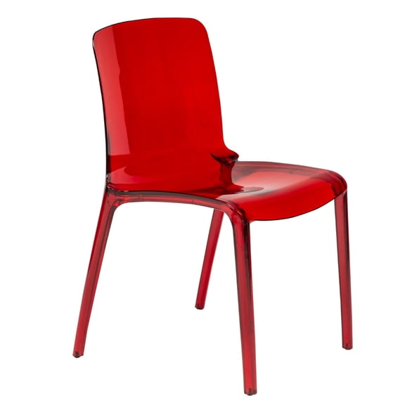LeisureMod Murray Mid-Century Modern Dining Chair - Transparent Red Acrylic, Ergonomic Design, Stackable