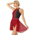 thumbnail image 4 of inhzoy Womens Halter Neck Dance Dress Rhinestone Ballerina Costumes Sleeveless Cutout Back Leotard Dress Burgundy S, 4 of 8
