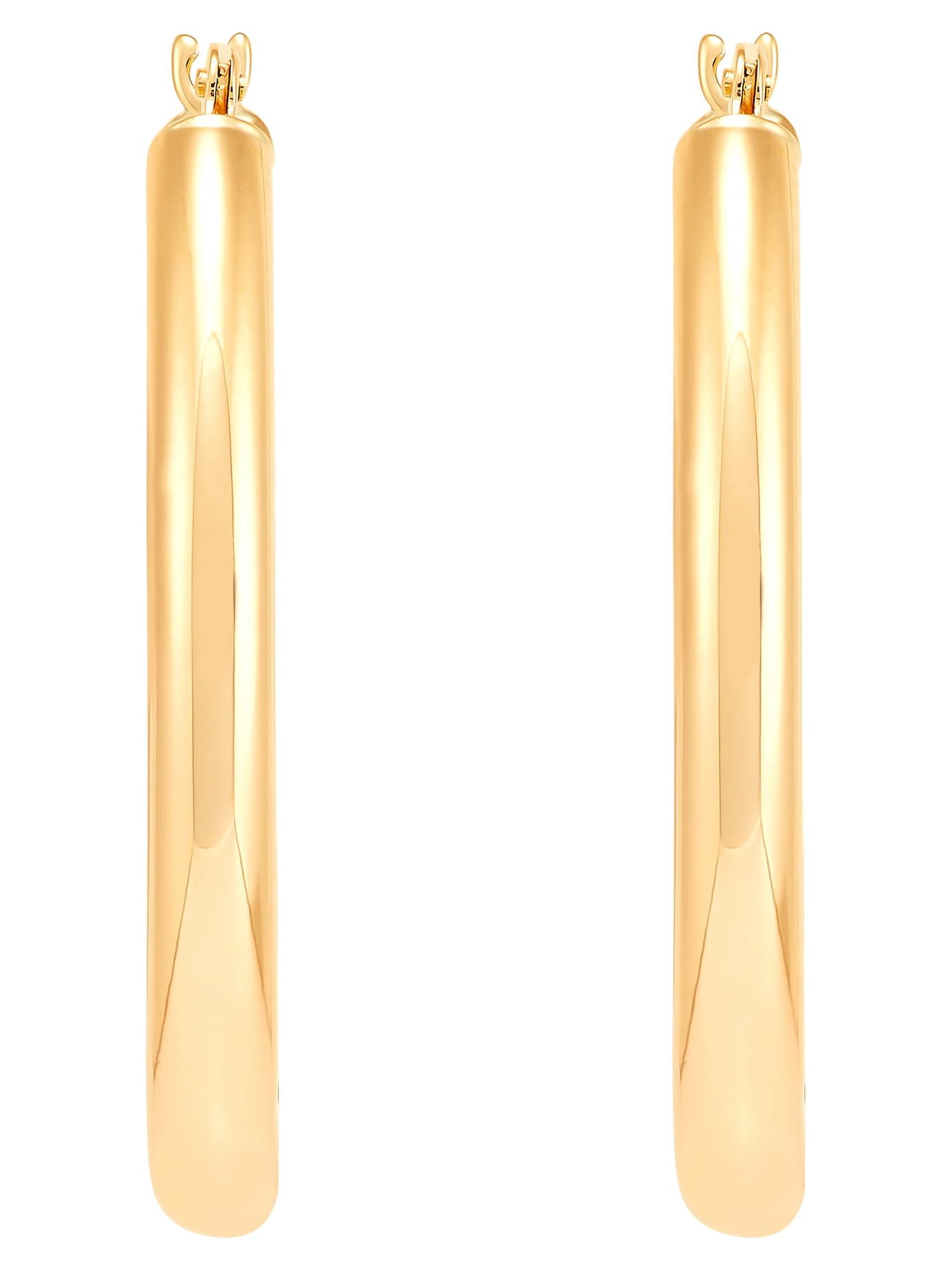 Brilliance Fine Jewelry 10K Yellow Gold 3MM X 20MM Hollow Oval Hoop Earrings