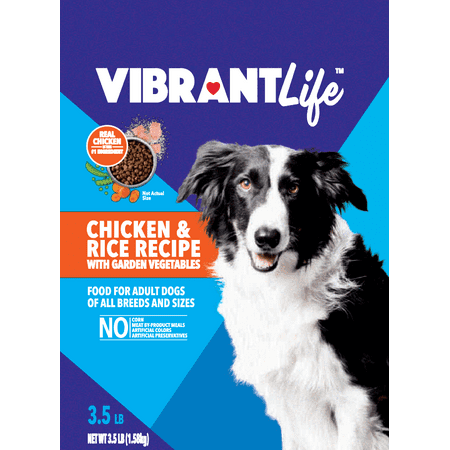 - Vibrant Life Adult Dry Dog Food, Chicken & Rice with Garden Vegetables Recipe, 3.5 lbs