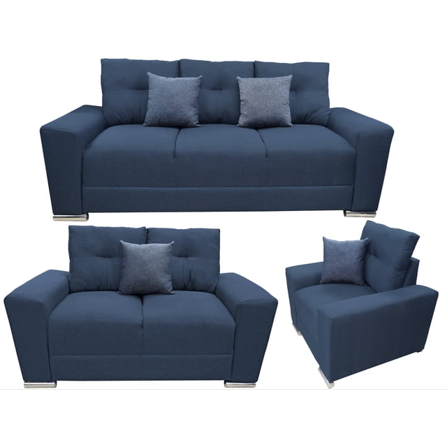 Sala Modular 3-2-1 EL BAZAR STORE Suecia Azul Marino Sofa Love Seat Y Sillon
