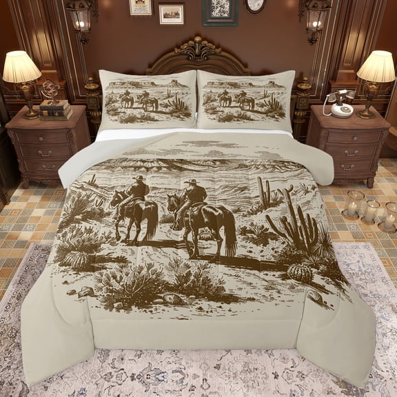Castle Fairy Boys Girls Western Cowboys Bedding Comforter Set 2pcs,Botanical Plants Desert Cactus Twin Comforter Sets Microfiber,Southwestern Vintage Aesthetic Breathable Bedding Set