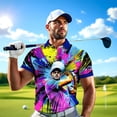 thumbnail image 4 of HOMYGIFTS Men’s Pop Art Neon Grunge Golf Polo – Graffiti Spray & Metallic Sunburst, 4 of 10