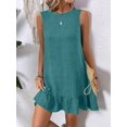 thumbnail image 4 of Teal Blue Solid Sleeveless A-Line Dress With Ruffle Hem For Casual Beach Or Daily Wear, 4 of 4