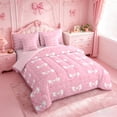 thumbnail image 2 of meiyoeat Pink Bowknot 7-Piece Twin Bedding For Girls,Cute Loves Pattern Bedding Comforter Set For Women,Pink Reversible, 2 of 7