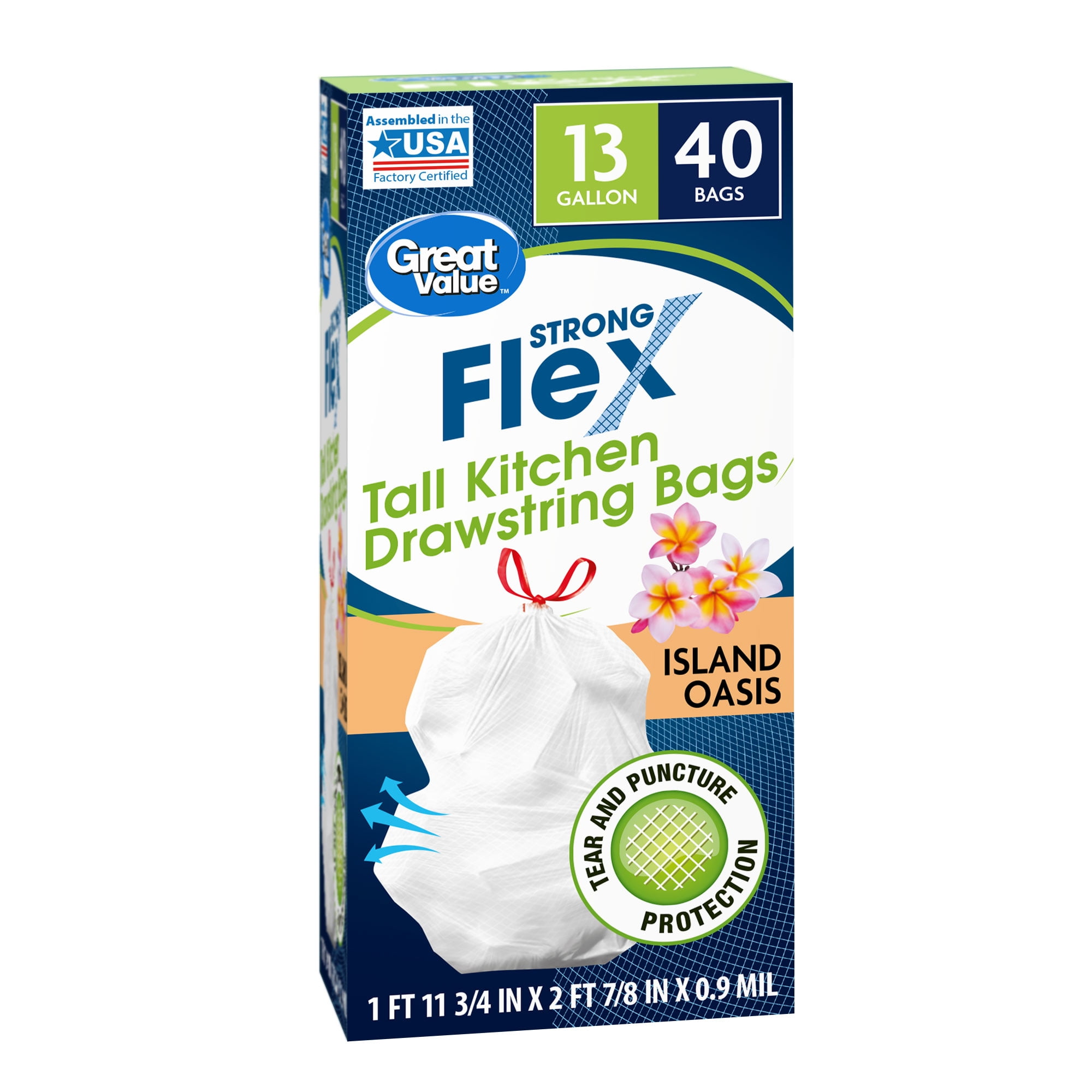 Great Value Strong Flex Tall Kitchen Trash Bags, 13 Gallon, 40 Bags