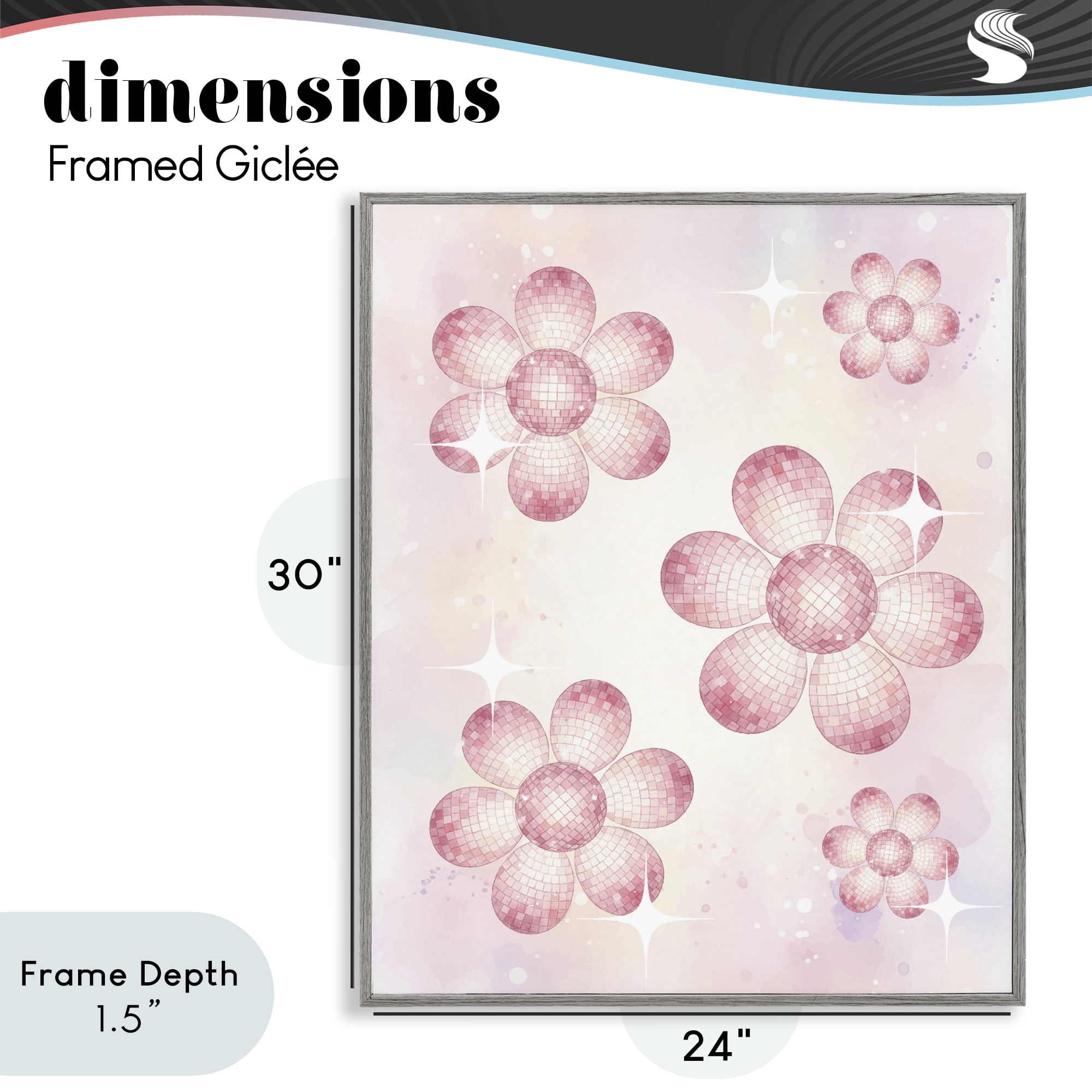 Stupell Industries Disco Ball Floral Patterns Gray Framed Giclee Art, design by Lil' Rue