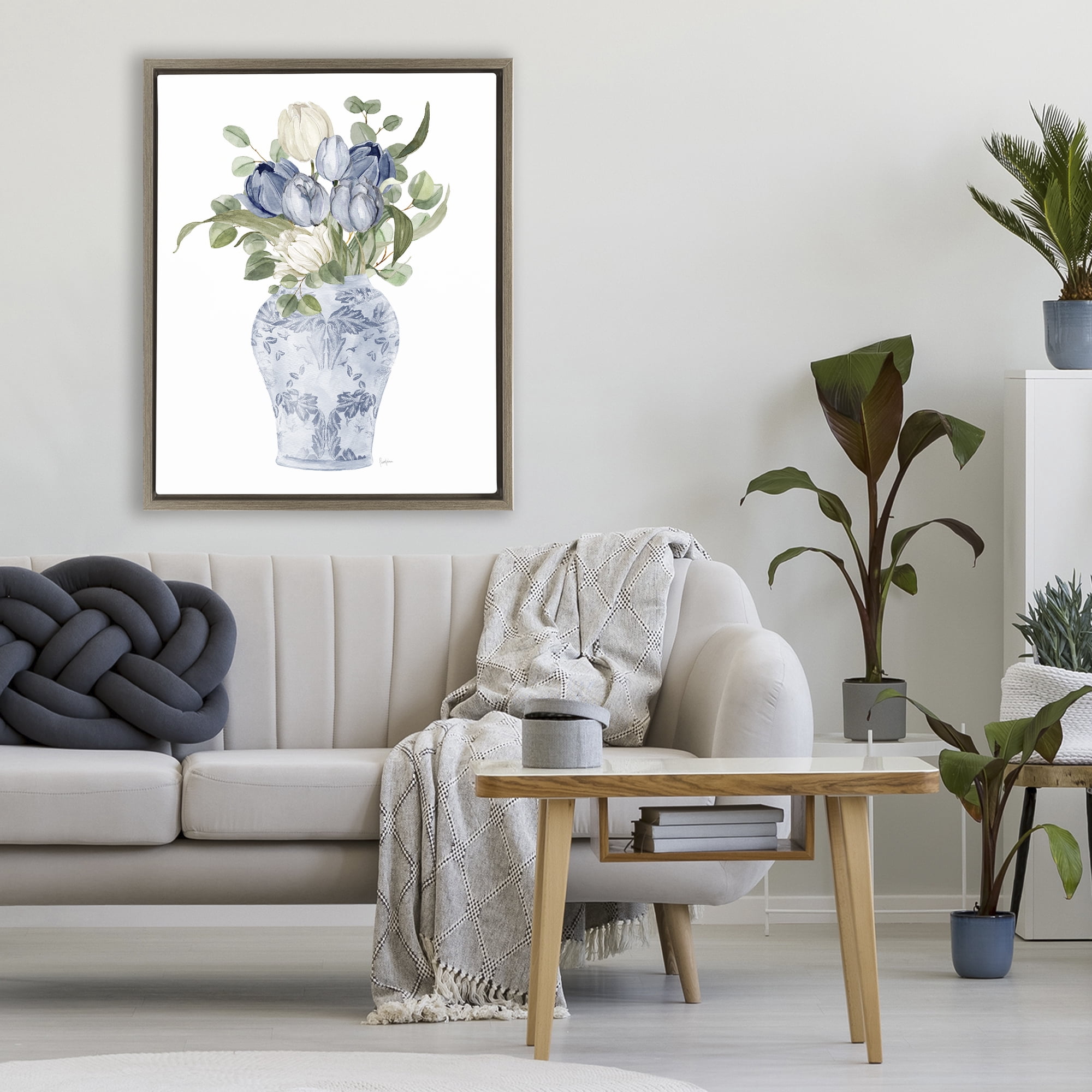 Stupell Industries Tulips & Leaves Vase Brown Framed Floater Canvas Wall Art, design by Livi Finn