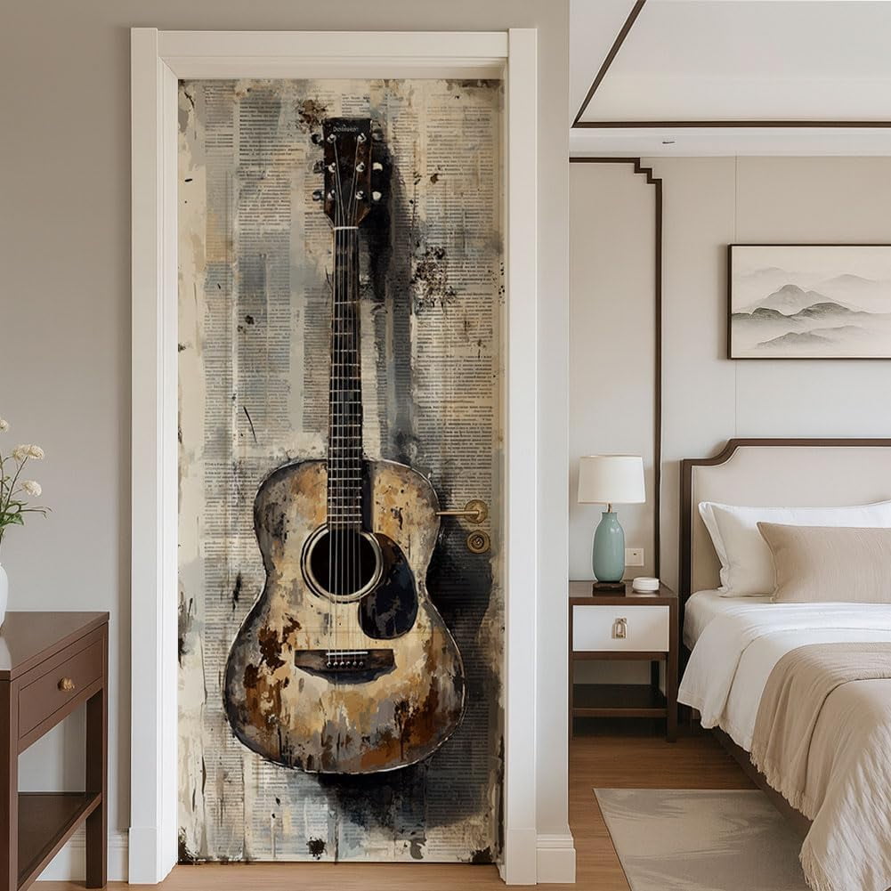 2 Sheet Musical Instrument Removable Refrigerator Wraps Self-Adhesive Fridge Stickers Peel and Stick Vinyl Fridge Decals Sticker