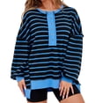 thumbnail image 3 of Womens Oversized Color Block Striped Sweatshirts Henley Shirts Casual Pullover Waffle Knit Tops, 3 of 7