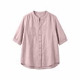 thumbnail image 3 of cocolona Womens Summer Linen Tops Dressy Casual Solid Color Blouses Short Sleeve Crew Neck Button Shirts with Pockets, 3 of 6