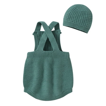

ZHAGHMIN Jumpsuit Bubble Romper Baby Knit Romper Cotton Sleeveless Strap Boy Girl Solid Sweater Clothes Baby Jumpsuit Hat Set Baby Boys Summer Clothes 24 Month Neutral Clothes 3-6 Month Boy Clothes