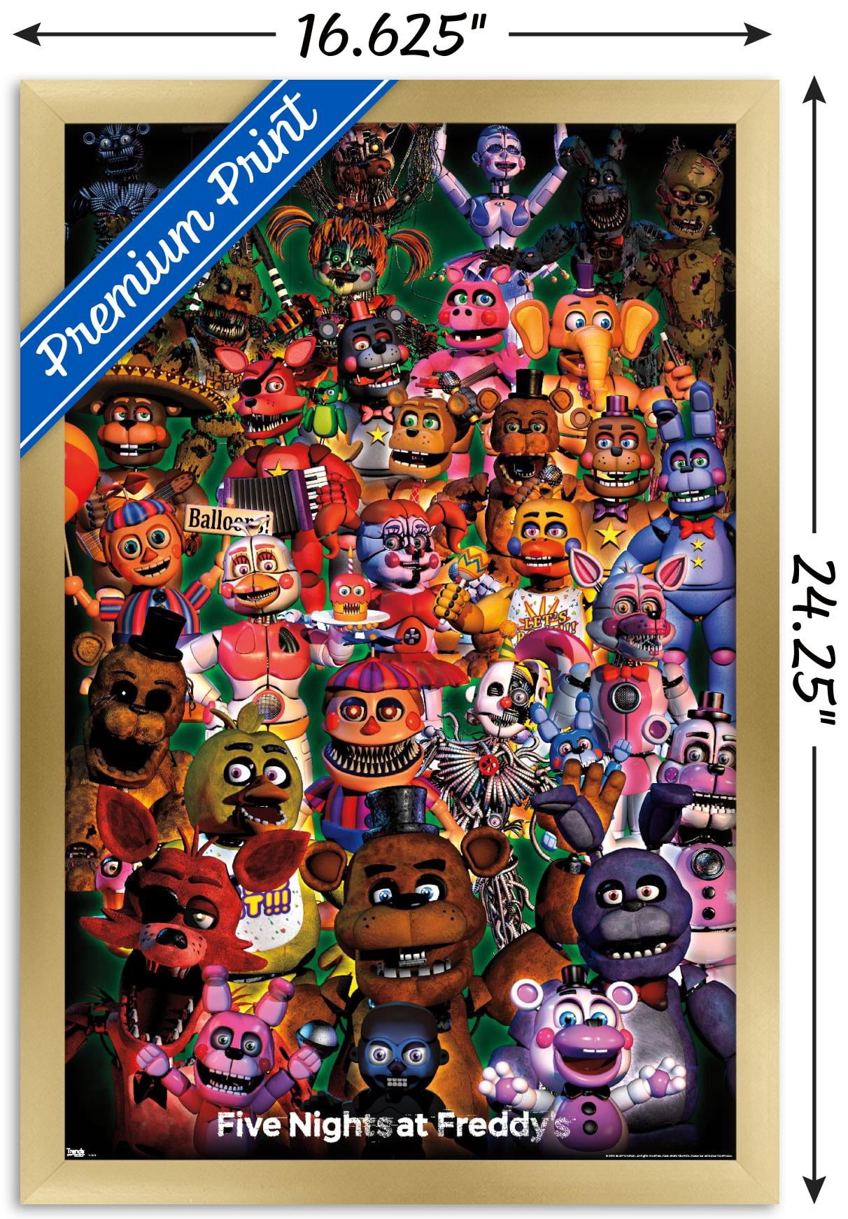 Five Nights at Freddy's - Ultimate Group Wall Poster, 14.725" x 22.375", Framed