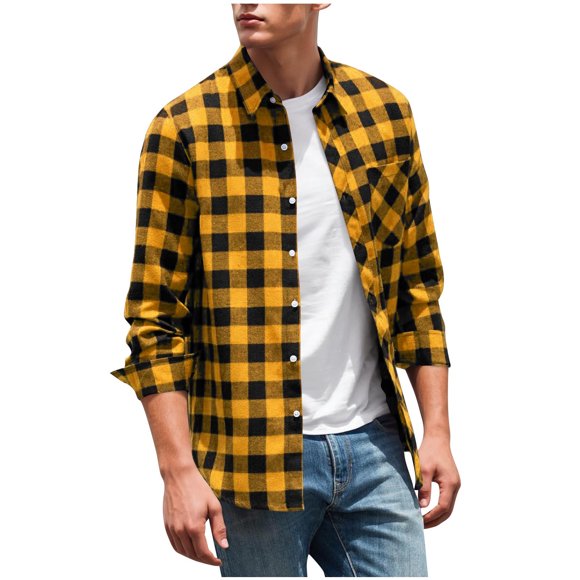 Grrvtrz Men's Flannel Plaid Shirts Long Sleeve Button Down Shirts Casual Fall Shirt Jacket Cowboy Work Shirts with Pocket