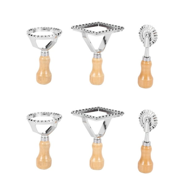 2X Ravioli Stamp Maker Cutter with Roller Wheel Set, Mold with Wooden Handle for Fluted Edge