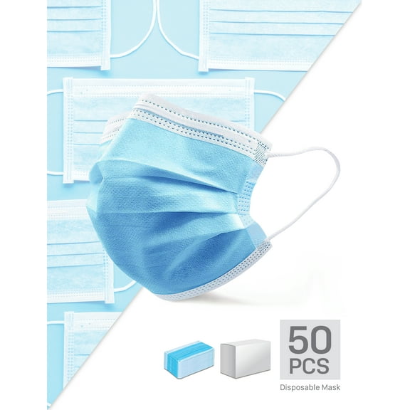 50 Units Box Disposable Face Masks Breathable 3 Ply Earloop
