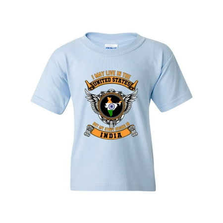 I May Live In US But My Story Begins In India Patriotic DT Youth Kids T-Shirt (Best City In India To Live And Work)