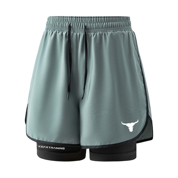 GSPCLAM Mens Athletic Shorts with Side Pockets Double Layer Training Shorts Internal Drawstring No Chafe Compression Liner Shorts for Running