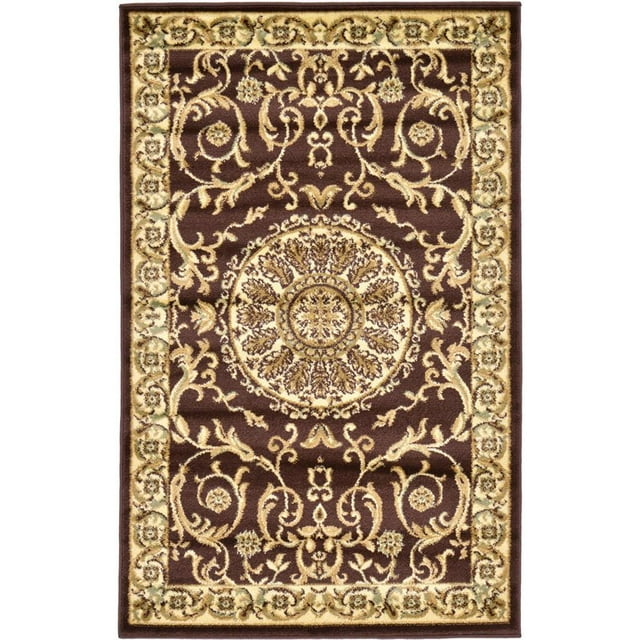 Unique Loom Tapis Floral Versailles Médaillon 3' 3 x 5' 3 Rectangle Marron/ivoire