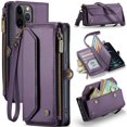 thumbnail image 1 of Funda tipo cartera para iPhone 12 Pro Max con bloqueo RFID, tarjetero, cremallera, ranura para billetes, correa de hombro magnética de piel sintética suave para iPhone 12 Pro Max, 1 of 10