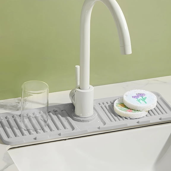 Silicone Sink Splash Guard, Faucet Water Diverter Pad, Sloped Dish Drying Mat & Sink Organizer for Kitchen