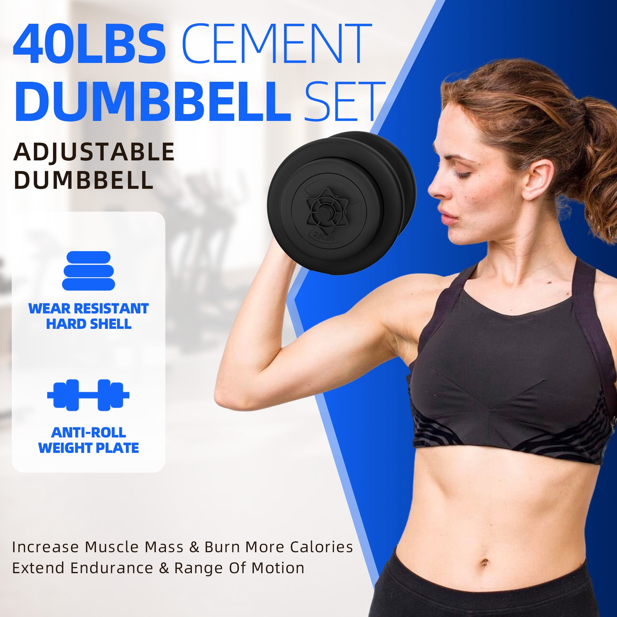 Signature Fitness 40LB Adjustable Dumbbell Set, Sand-Filled Vinyl Plates, 1-Inch Bar with Spin-Lock Collars, Black