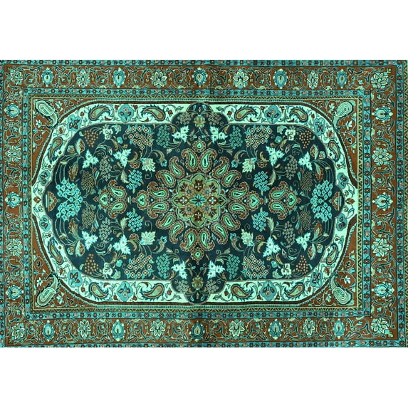 Ahgly Company Indoor Rectangle Persian Turquoise Blue Traditional Area Rugs, 2' x 3'