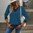 thumbnail image 6 of Long Sleeve Shirts for Women Floral Lace Trim V Neck Button Tunic Tops Solid Casual Basic Dressy T Shirts Blouses, 6 of 7