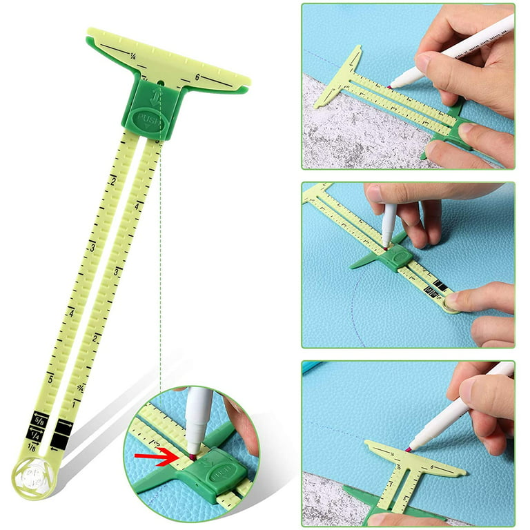 Grevosea 2 Pieces Seam Guide Ruler Sewing Measuring Tool 5-in-1 Sliding  Gauge Fabric Quilting Ruler with 4 Pen Refills Sewing Rulers and Guides for