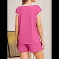 thumbnail image 4 of Conjunto de Pijama para Mujer, 2 Piezas, para Estar en Casa, con Camiseta de Corta y Pantalones Cortos, Ropa de Dormir Suave Rosa Roja XXL, 4 of 7