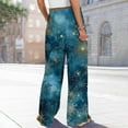 thumbnail image 4 of Women's Loose Wide Leg Pants, Christmas Print Elastic Waist Drawstring, Casual Pocket Trousers, Comfortable Lounge Pants for Holiday and Home,Blue,L, 4 of 6