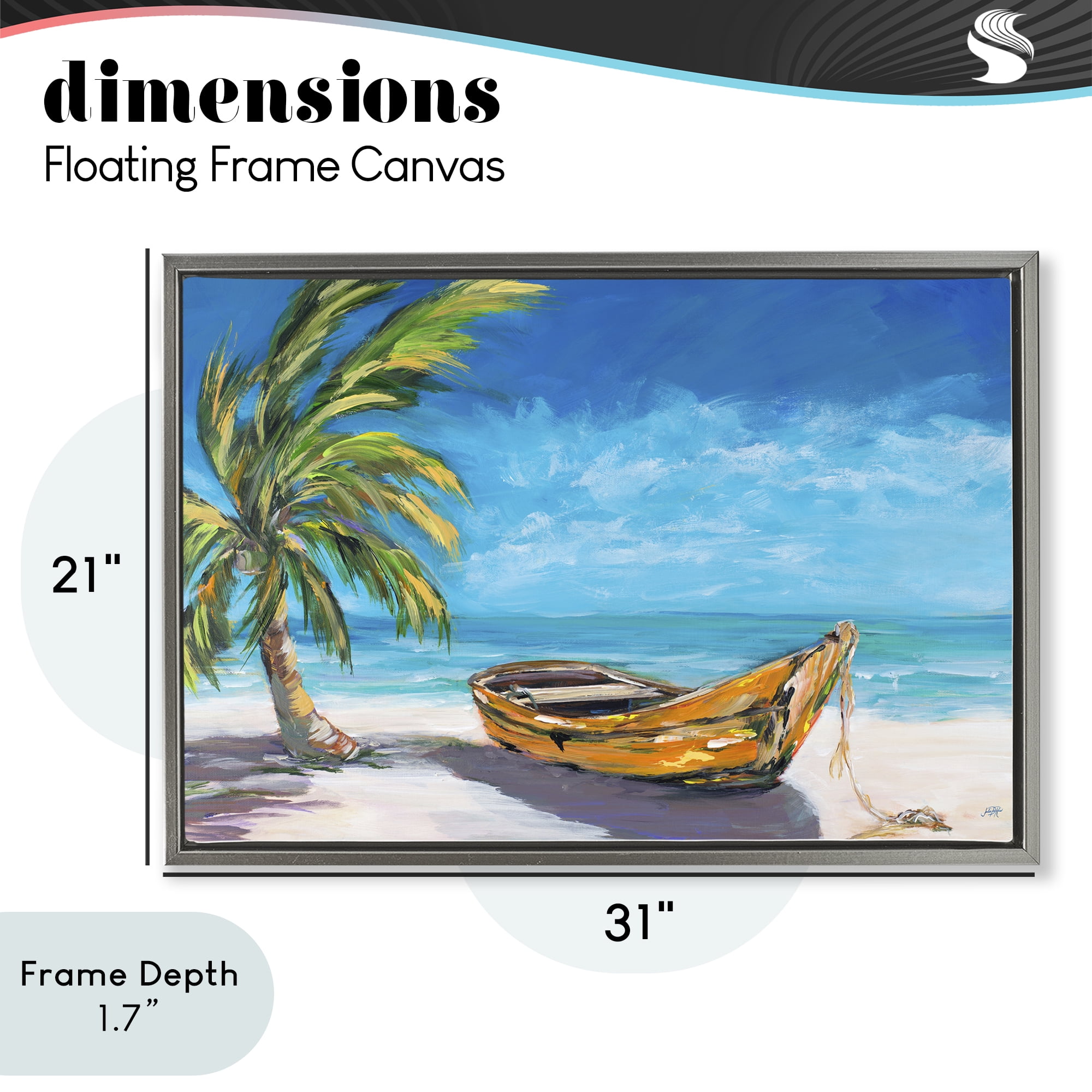 Stupell Industries Lost Island Palm & Boat Gray Framed Floater Canvas Wall Art, design by Julie DeRice