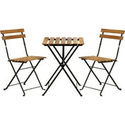 FDW 3-Piece Wood Patio Bistro Set Outdoor Furniture Set Bistro Table Set Patio Bistro Set Small Patio Table and Folding Chairs for Lawn Balcony Backyard Yard Bistro Apartment Nature