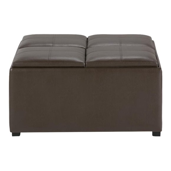 SIMPLIHOME Avalon 35 inch Wide Square Coffee Table Lift Top Storage Ottoman, Cocktail Footrest Stool in Upholstered Chocolate Brown Faux Leather for the Living Room, Contemporary