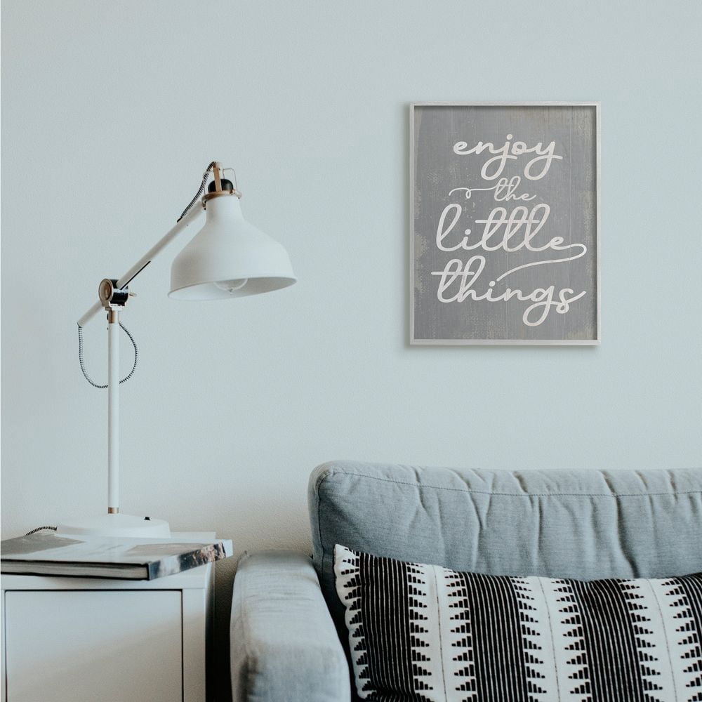 Stupell Industries Enjoy The Little Things Phrase with Distressed Grey Detail Designed by Daphne Polselli