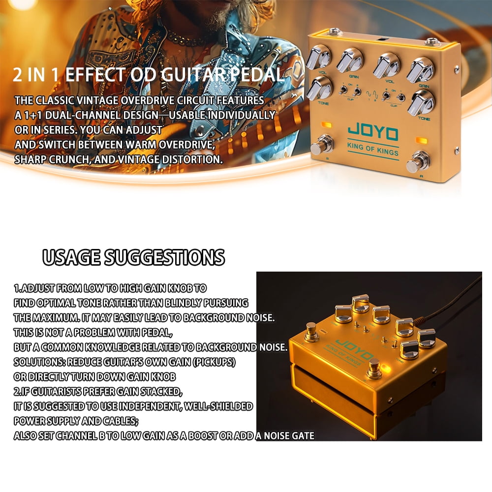 JOYO R-21 TORNADO Metal Alloy Overdrive & Boost Guitar Effect Pedal, Dual Channel with Independent Footswitch for Electric Guitar