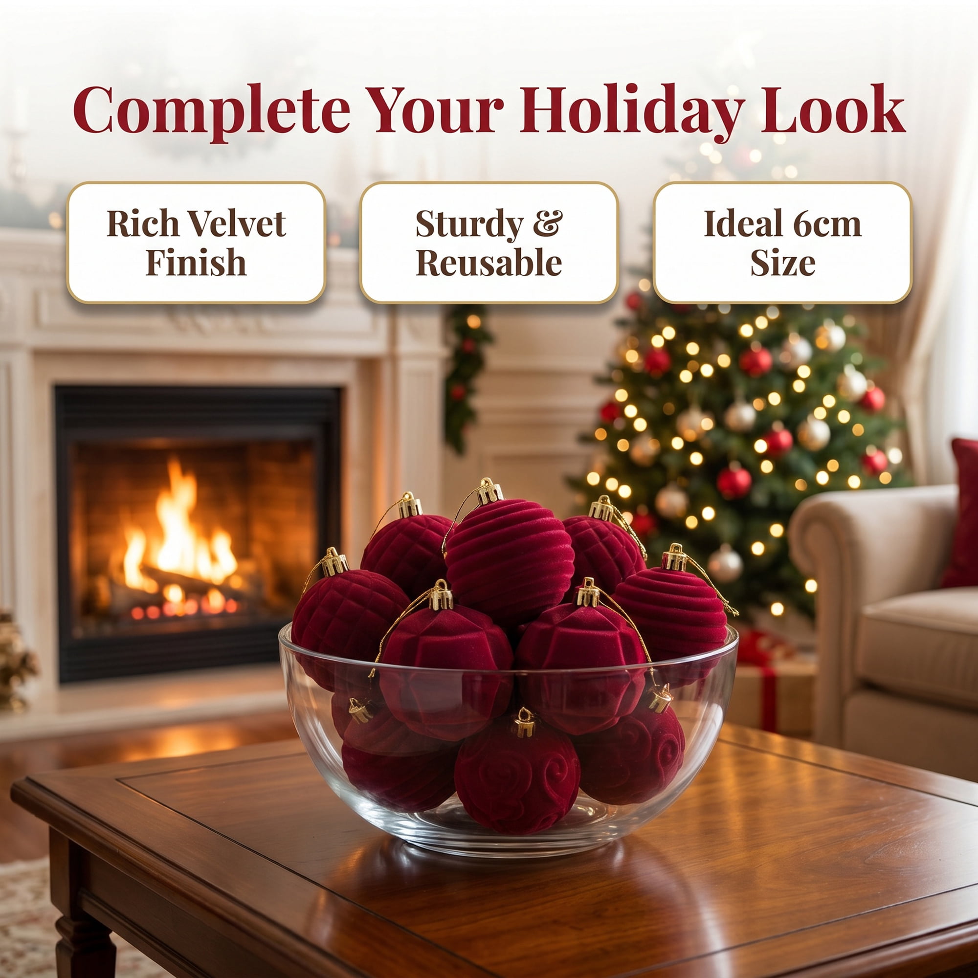 Unique Bargains Velvet Christmas 12 Pack Flocked Sphere Orbs Luxury Ornaments Claret 2.4"