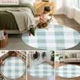 thumbnail image 6 of Aqua White Buffalo Check 5ft Round Rug, Farmhouse Plaid Modern Geometric Non-Skid Rubber Backing Large Area Rugs - Living Room Bedroom Home Office, Indoor Floor Mat Carpets Washable Rug, 6 of 9
